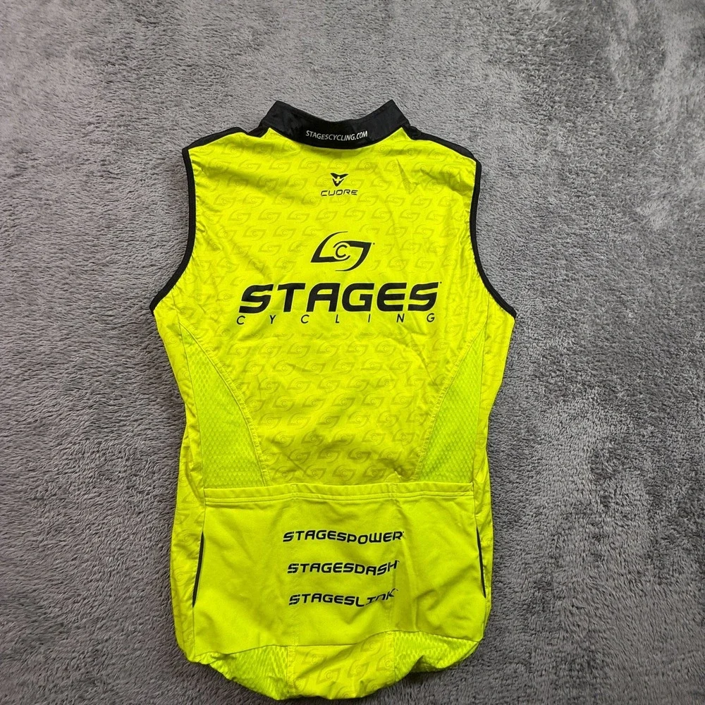 Cuore Stages Cycling Hi-Vis Wind Vest Full Zip Sleeveless Jersey Mens M Yellow